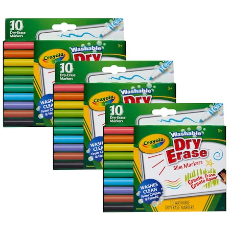 Crayola Washable Slim Dry Erase Markers, 10 Colors, 30PK 58-7734